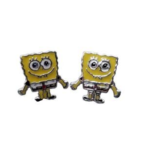 Handmade Spongebob Inspired Earrings 925 Sterling Silver Screw Back